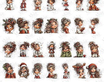Quirky Girl Christmas Clipart Bundle | Cute Holiday Woman PNG  (Digital Designs)