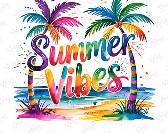 Retro Summer Vibes PNG Bundle: Beach Vacation Clipart (Digital Download