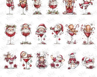 Grillige kerstcocktail clipart png-bundel, feestelijke vakantiedrankjes illustratie