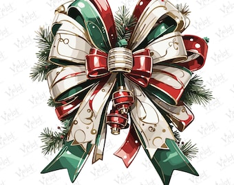 Christmas bow png, holiday decoration, festive ribbon, Xmas gift wrap