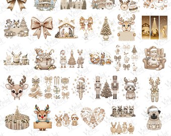 Pakiet Vintage Christmas PNG | Retro świąteczne grafiki clipart | Klasyczne ilustracje świąteczne (pobieranie cyfrowe)