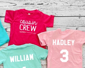 Personalized Cousin Crew shirts. Personalize with age or birth order! Jersey Names and number. Cousin vacation Shirts. Family reunion shirts