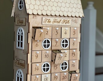 Personalized Fill Your Own Wooden House Advent Calendar | LED Tea light Calendar House | Christmas Decor | Christmas Countdown
