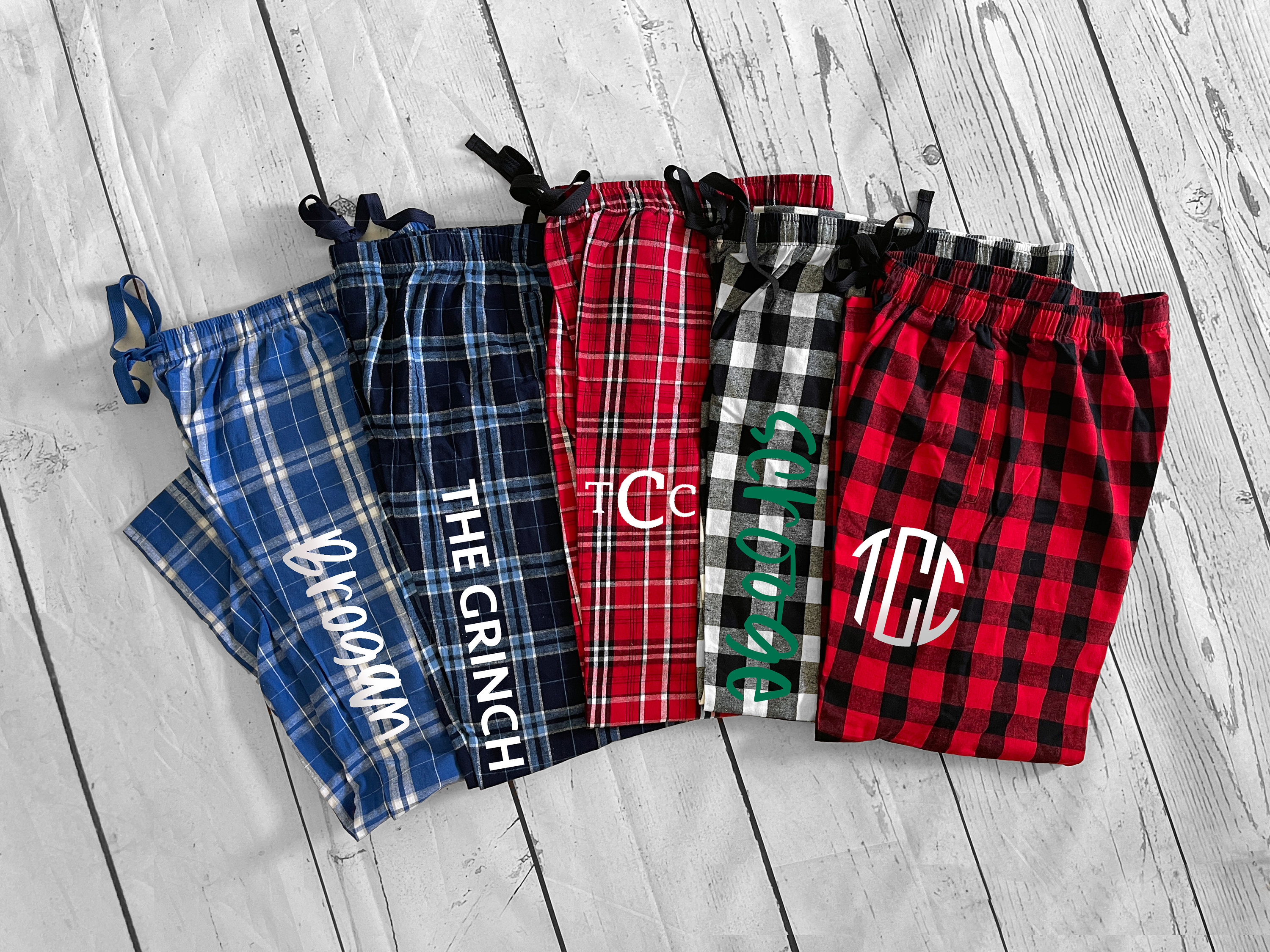 Monogrammed Red with Black Swiss Dot Pajama Pants