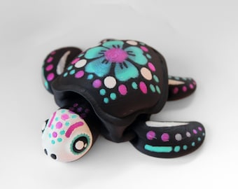 Sugar Skull Articulated Turtle | 3D Printed Halloween Decor