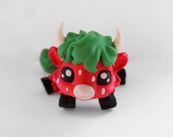 3D Printed Strawberry Highland Cow | Articulated Desk Fidget Toy