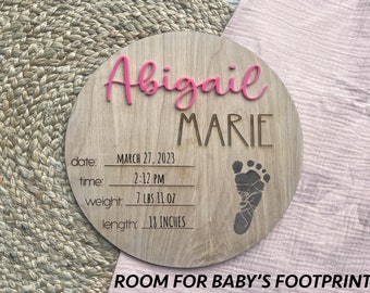 Baby Birth Announcement with room for footprint! | Newborn Birth Stats Sign | Hospital Name Sign | Baby Stats Keepsake | Baby Announcement