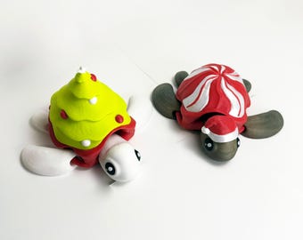 3D Printed Christmas Turtle | Articulated Fidget Desk Toy