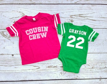 Sport Cousin Crew team shirt with Name & Number on Back. The original Cousin Crew Personalized shirt. Family reunion shirts. all colors