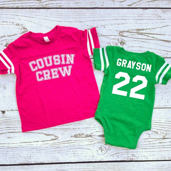 Sport Cousin Crew team shirt with Name & Number on Back. The original Cousin Crew Personalized shirt. Family reunion shirts. all colors