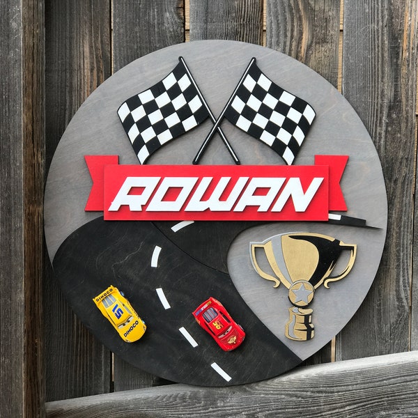 Race Car Name sign for Boys Room | Baby boys crib name sign  | Baby Nursery Decor | Personalized Name Sign for boys room