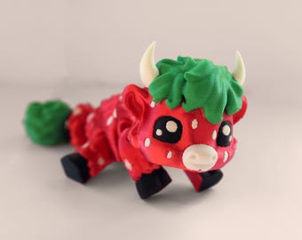 Strawberry Cow Fidget – Articulated 3D Printed Cow, Cute Kawaii Desk Toy, Sensory Fidget, ADHD Stim Toy, Cow Lover Gift, Cottagecore Decor
