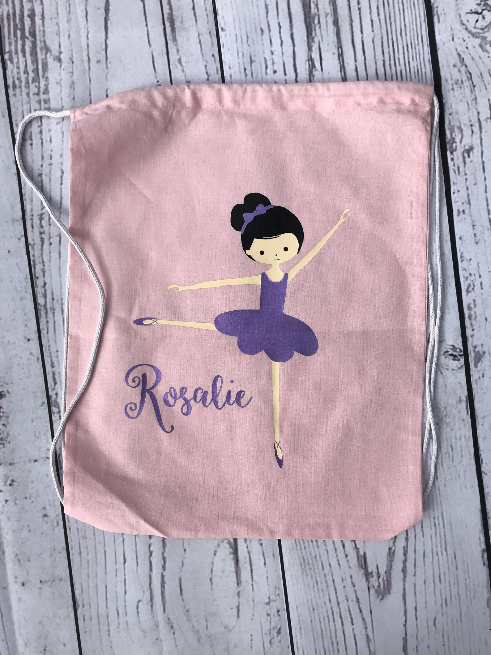 girls dance bag. toddler dance bag personalized ballet bag. drawstring backpack. ballet bag. black hair purple tutu