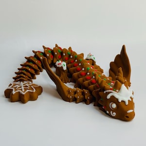 Gingerbread Dragon by Teal Cat Creative | Articulated Dragon | Desk Fidget Toy Gift | Flexi Dragon |Unique Stocking Stuffer Christmas Dragon