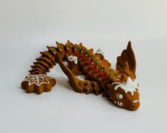 Gingerbread Dragon by Teal Cat Creative | Articulated Dragon | Desk Fidget Toy Gift | Flexi Dragon |Unique Stocking Stuffer Christmas Dragon