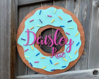 Donut Custom Name Plaque | Girls Room Decor | Doughnut Sign | Tween Room | Wall Decor | New baby Gift | Girls Nursery | 18-24" round