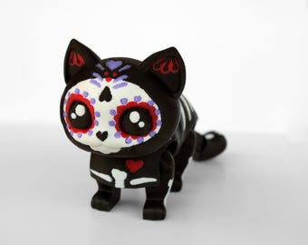 Sugar Skull Cat Figurine | 3D Printed Flexi Fidget Toy