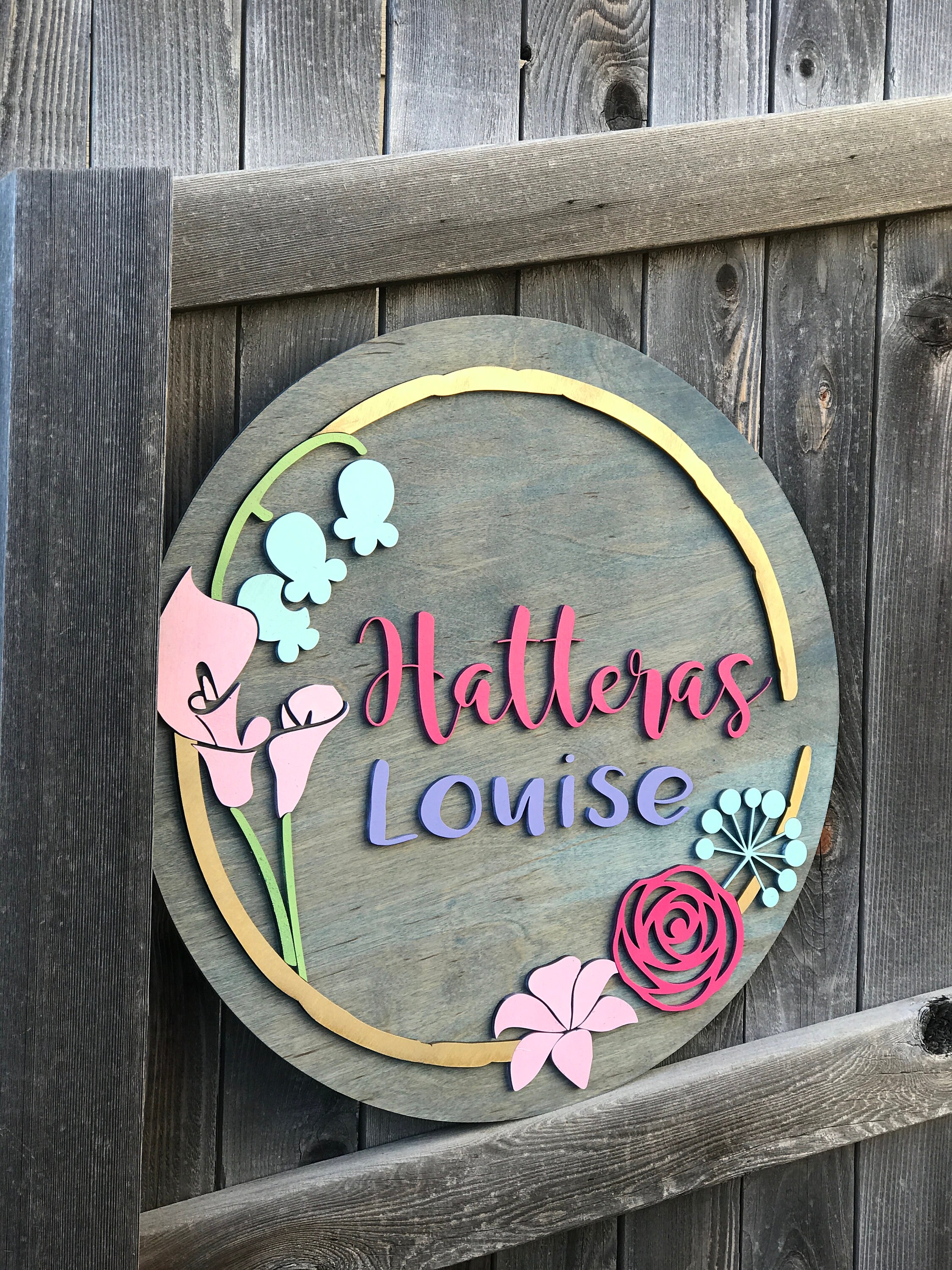 Nursery Name Sign with Flowers | Floral Name Sign | Girls Room Decor