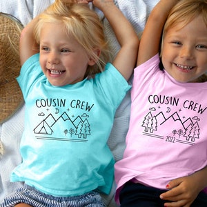 Cousin Crew Camping shirt. Tent, Cabin or trees. The Original Cousin Crew Shirts. Name and numbers are extra link in info. Lots of colors!