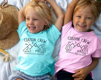 Cousin Crew Camping shirt. Tent, Cabin or trees. The Original Cousin Crew Shirts. Name and numbers are extra link in info. Lots of colors!