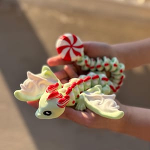 Peppermint Dragon by Teal Cat Creative | Articulated Dragon | Desk Fidget Toy Gift | Flexi Dragon | Unique Stocking Stuffer Christmas Dragon