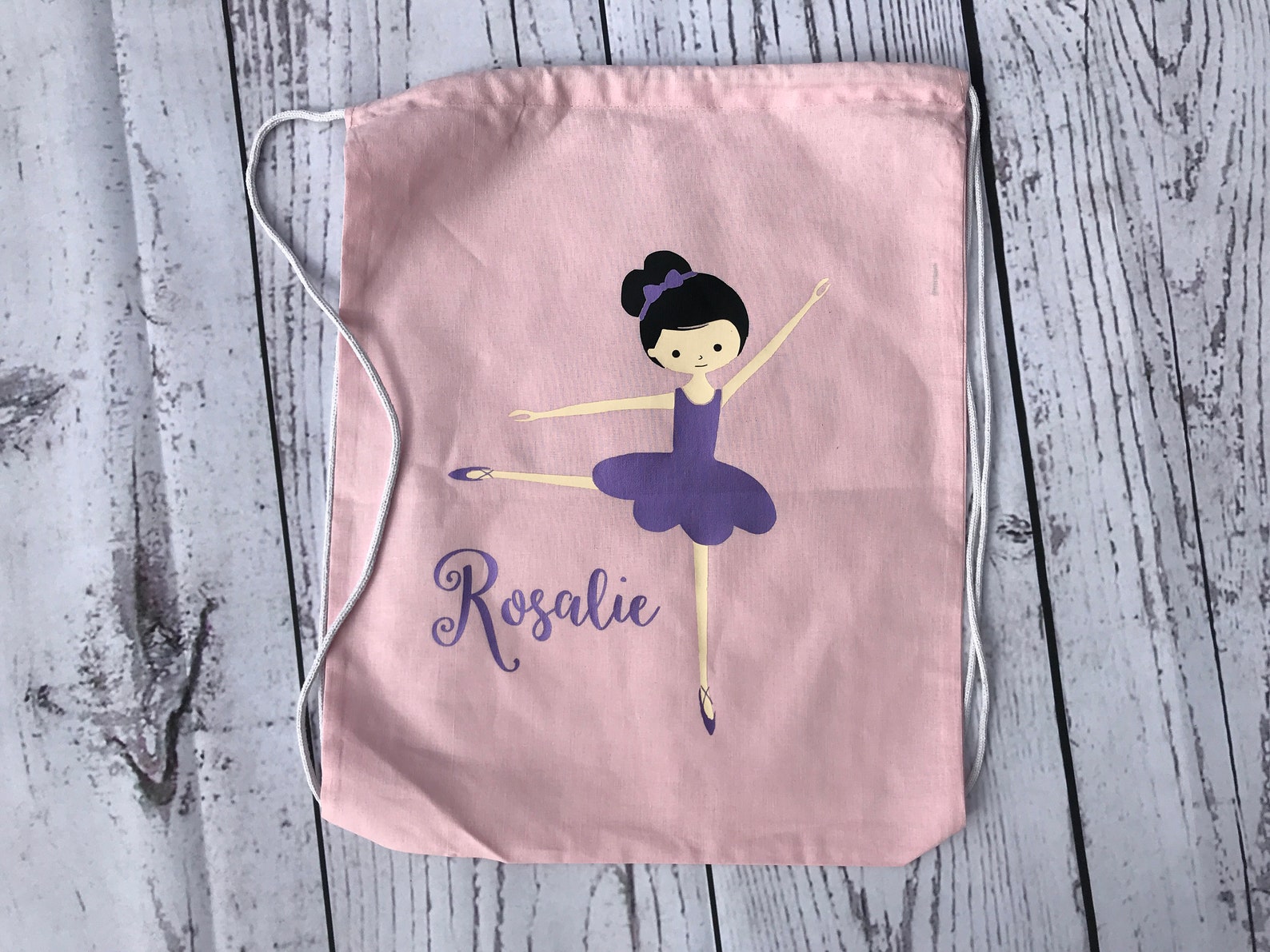 girls dance bag. toddler dance bag personalized ballet bag. drawstring backpack. ballet bag. black hair purple tutu