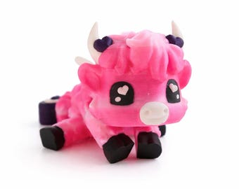 Articulated Cherub Highland Cow Fidget | Cute 3D Printed Cow Desk Toy | Kawaii Cow Gift | Poseable Flexi Pet | Cow Lover | Sensory Fidget