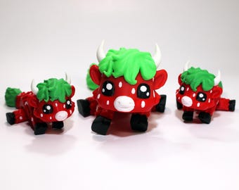 3D Printed Strawberry Highland Cow | Articulated Desk Fidget Toy