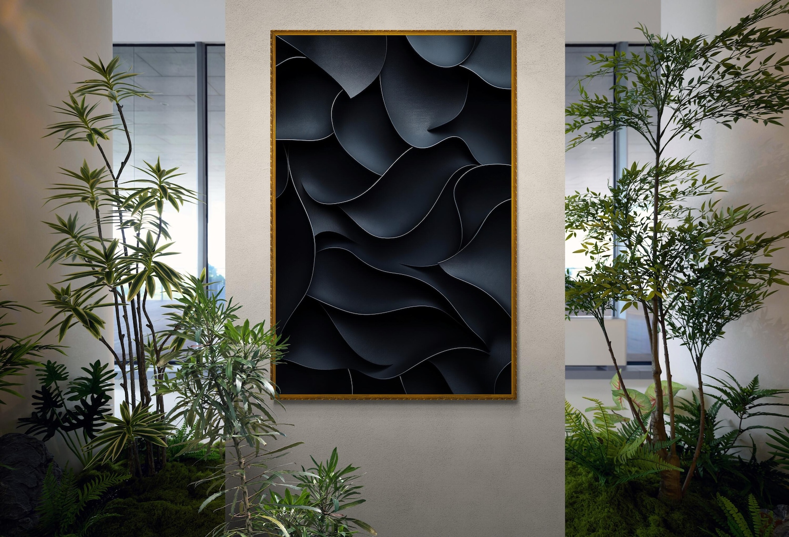 Large Black Minimalist Wall Art , Black 3D Texture Painting , Black ...