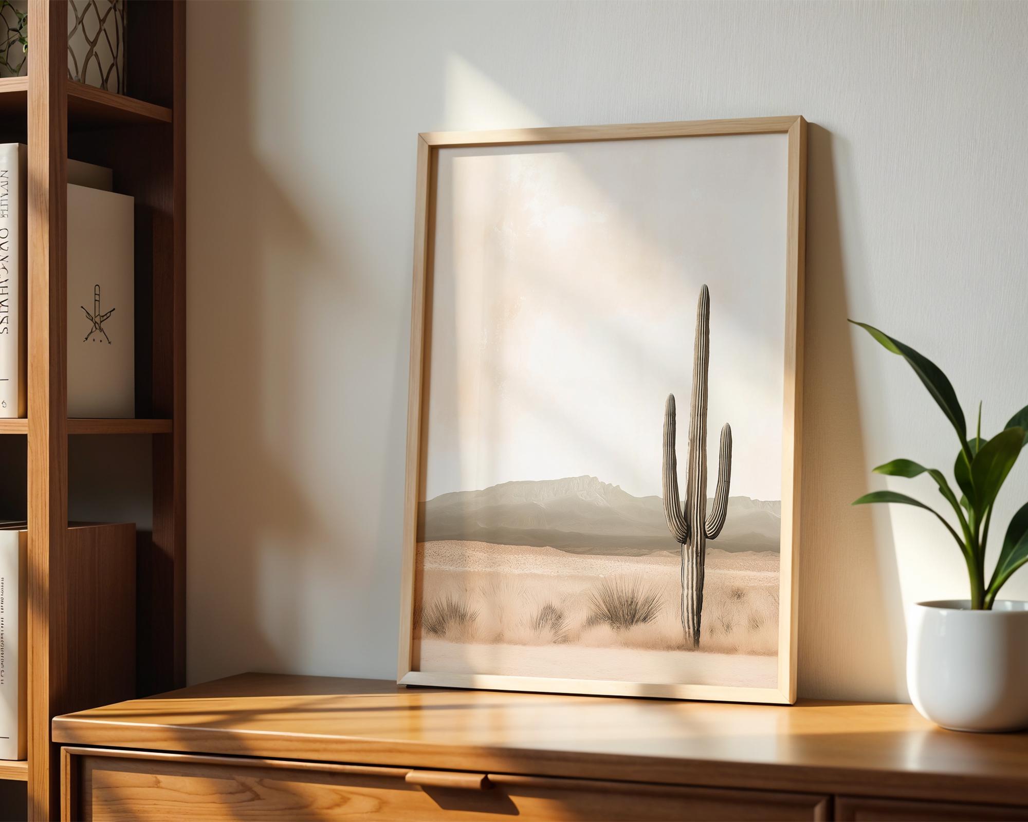 Minimalist Desert Print • Cactus Wall Art • Neutral Aesthetic Decor • Warm Earth Tones • Digital Download • Southwestern Boho Decor