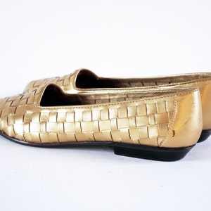 Golden Basket Weave Leather Pointed Toe Loafers Flats 7.5, 8 image 3