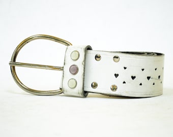 Glam Bejeweled Heart Perforated Thick Belt