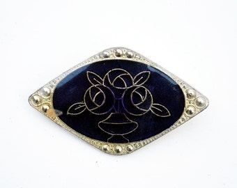 Indigo Ink Art Deco Roses Tile Pin