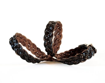 Twin Strip Braid Belt In Deep Chestnut Leather