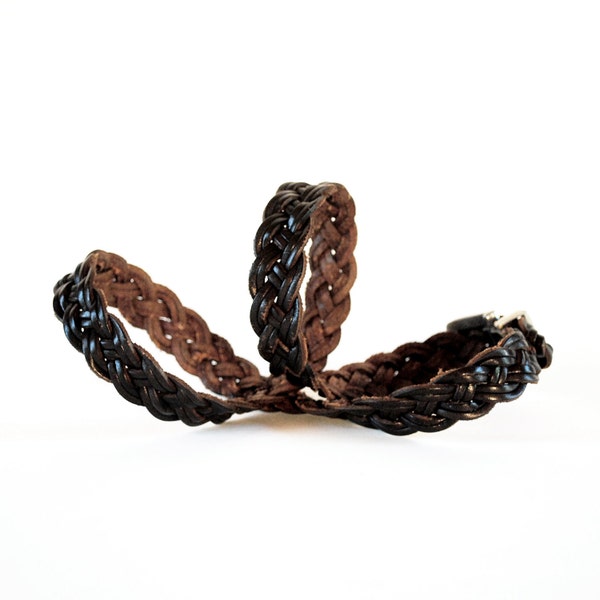 Twin Strip Braid Belt In Deep Chestnut Leather