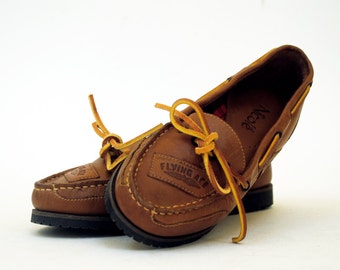 NOS 80s Prepster Flying Ace Leather Top Siders Boat Shoes 5.5, 6