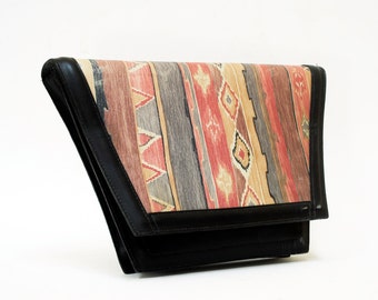 Roberto Vascon Painted Black Leather Trapazoid Purse