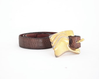 Ilana Gore Avant Garde Genuine Lizard & Cowhide Leather Belt. Small.