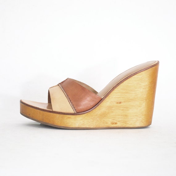 4 Inch Solid Wood Patchwork Platform Slip On Clog… - image 2