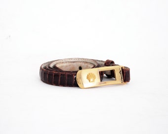 Nautical Shell Buckle Genuine Snakeskin Skinny Belt. Extra Small.