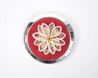 3D Paper Daisy Handmade Red Felt Pin
