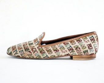 Country Club Graphic Novelty Loafers Stacked Wooden Heel Flats 7.5