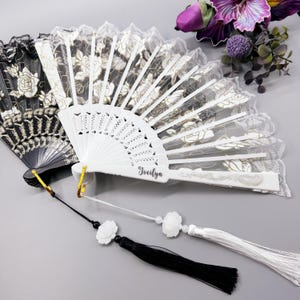Personalized Wedding Fans White Cloth Fabric Fans Bridesmaid Gifts Party Favors, bulk wholesale fans, White Summer Folding Fan, Lace fan