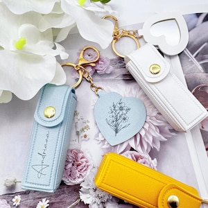Personalisierte Lippenstift-Halter-Schlüsselbund mit Spiegel, Brautjungfer Geschenk