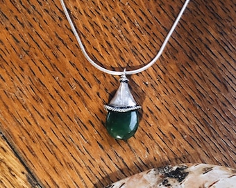 Jade teardrop pendant, sterling silver with choice of 16 or 18 inch chain