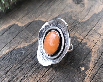 Orange calcite Tidepool ring, statement ring, sterling silver size 6.5