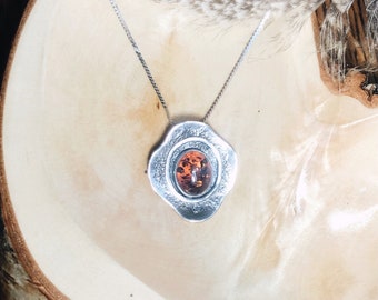 Amber Tidepool pendant and sterling silver necklace with silver chain