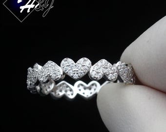 WOMEN Solid 925 Sterling Silver FULL ICY Bling Heart Shape Eternity Band Ring*SR210
