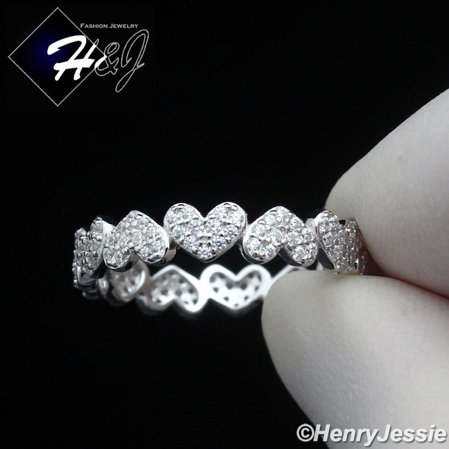 Women Solid 925 Sterling Silver Full Icy Bling Heart Shape Eternity…