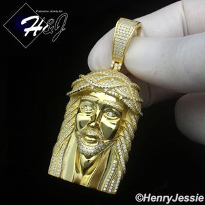 Men 925 Sterling Silver Icy Bling MOISSANITE Gold 3D Jesus Face Pendant*GP498